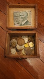 Old Box Filled With Antique Foreign Coins