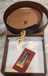 Louis Vuitton Classic Logo Leather Belt With Box