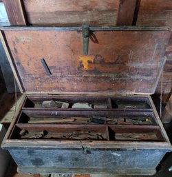 Large Antique Carpenters Tool Chest Full Of Antique Tools