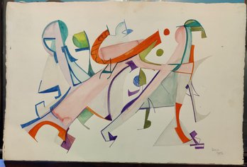 Illegibly Signed Mid Century Abstract Figural In The Style Of Kandinsky