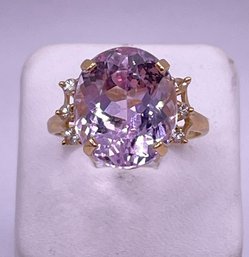 Gorgeous 14k Yellow Gold Pink Tourmaline & Diamond Ring Size 8