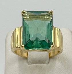 Stupendous Vermeil Sterling Silver Emerald Cut Green Amethyst Ring Size 8