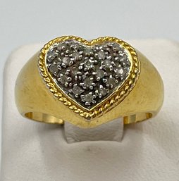 Beautiful Vermeil Sterling Silver Heart Shaped Ring Filled With Diamonds Size 8