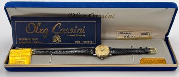 Vintage Oleg Cassini Ladies Gold Plated Coin Watch In Original Box