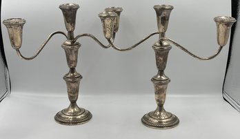 Tall Pair Of Sterling Silver Candelabra .