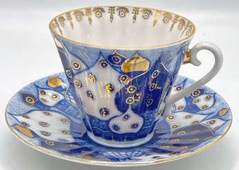 Lomonosov Russian Porcelain Cobalt Blue & Gold Cup & Saucer