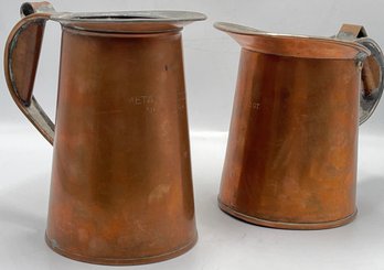 Lot Of 2 Tin Lined Copper Pitchers