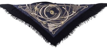 GUCCI Modal Cashmere Silk Tassel Print Fringe Shawl