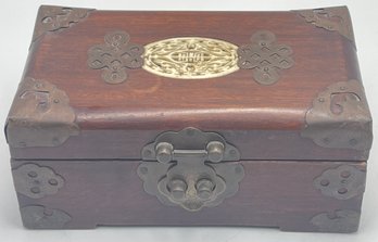 Chinese Mahogany & Brass Trinket Lock Box