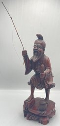 Antique Chinese Peasant Fisherman Hard Wood Carving