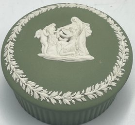 M63 Vintage Wedgwood Sage Green Jasperware Lidded Trinket Box