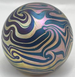 Signed Robert Eickholt 1984 Iridescent Aurora Prism Swirl Art Glass Paperweight