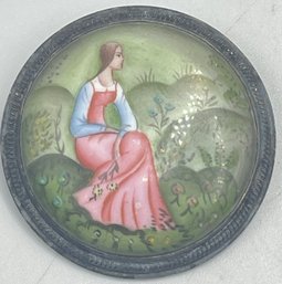 800 Silver & Enamel Portrait Brooch