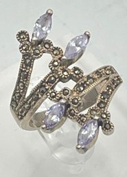 Sterling Silver Marcasite & Amethyst Ring Size 7