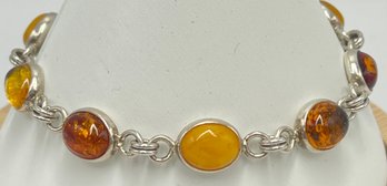 Vintage Butterscotch & Dark Amber Sterling Silver Bracelet