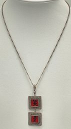 Vintage Sterling Silver & Red Enamel Asian Pendant Necklace