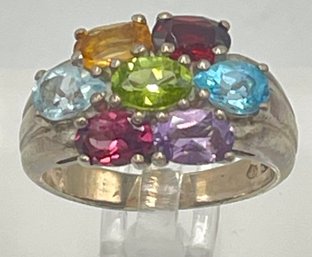 Vintage Sterling Silver & Multi Gemstone Ring Size 8