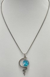 Designer Sterling Silver And Art Glass Pendant Necklace