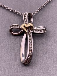 Lovely Sterling Silver And 14kt Gold And Diamond Cross