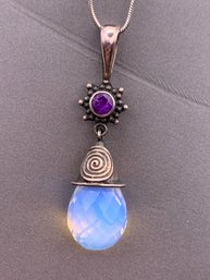 Beautiful Sajen Opaline And Amethyst Sterling Necklace