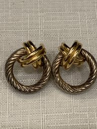 14kt Gold And Sterling Silver Cable And X Earrings