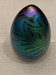 Paul Brown Signed Art Glass Zigzag Egg Paperweight