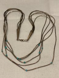 Native American Liquid Silver And Turquoise Necklace