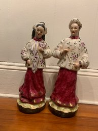 Stunning Vintage Pair Hand Painted Asian Couple