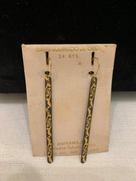 1960s Damascene Mixed Metal Earrings 24 K