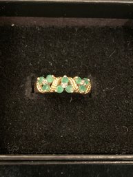 14 Kt Gold Emerald And Diamond Ring