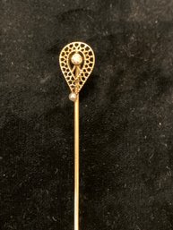 Edwardian 14kt Gold Diamond And Pearl Stick Pin