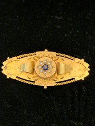 Victorian English Gold Sapphire And Pearl Brooch