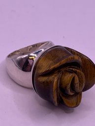 Huge Tigers Eye And Sterling Silver Rose Ring