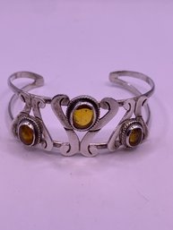 Wide Sterling Silver Honey Amber Cuff Bracelet