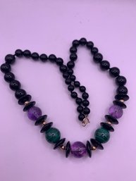 Genuine Amethyst Onyx Malachite 14k Necklace