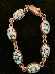 Heavy Vintage Sterling Silver And Turquoise Bracelet