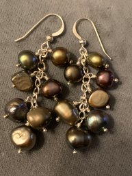 Lustrous Hang Black Pearl Sterling Silver Earrings