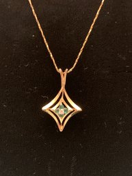 Mid Century 14kt Gold Emerald And Diamond Necklace