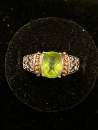 Fabulous Manner Of David Yurman Two Tone Sterling  Peridot Ring Size 8.5