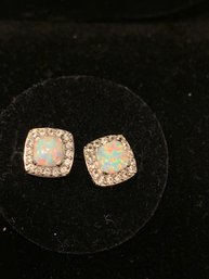 Beautiful Lab Created Opal & Crystal Sterling Silver Earrings