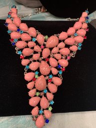 Spectacular Pink Multicolored Showgirl Bib  Necklace