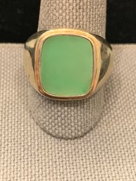 Classic Gold Over Sterling Silver & Jade Men's Ring Size 10