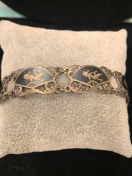 Vintage Sterling Silver Niello Siam  Fan Link Bracelet