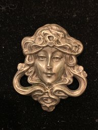 Art Nouveau German Silver Figural Brooch Pendant