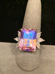 Massive Pink Mystic Topaz Set In Sterling Silver With Crystals Size 8