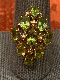 Huge Beautiful Peridot Yellow Gold Cocktail Ring