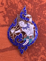 Vintage Sterling Silver Enamel Goddess Pin Brooch