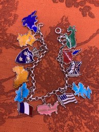 Vintage Sterling And Enamel Flag  Charm Bracelet