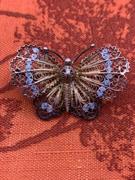 Vintage 800 Silver Filigree Butterfly Brooch