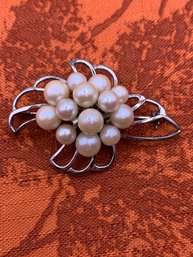 Vintage Sterling Silver Cultured Pearl Brooch